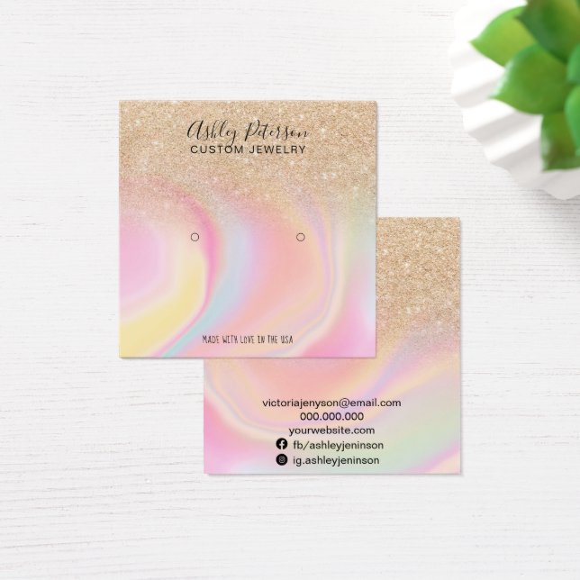 Gold glitter unicorn marble studs earrings display (Desk)