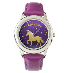 Gold Glitter Unicorn Personalised Watch