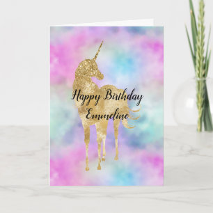 Gold Glitter Unicorn Purple Pink Aqua Blush Card