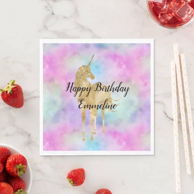 Gold Glitter Unicorn Purple Pink Aqua Blush     Napkin (Insitu)