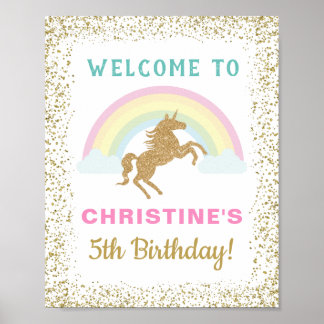 Gold Glitter Unicorn Rainbow Birthday Welcome Sign