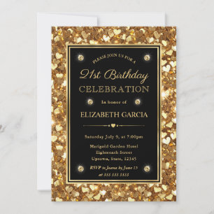 Gold Glitter Valentine Hearts 21st Birthday Invitation