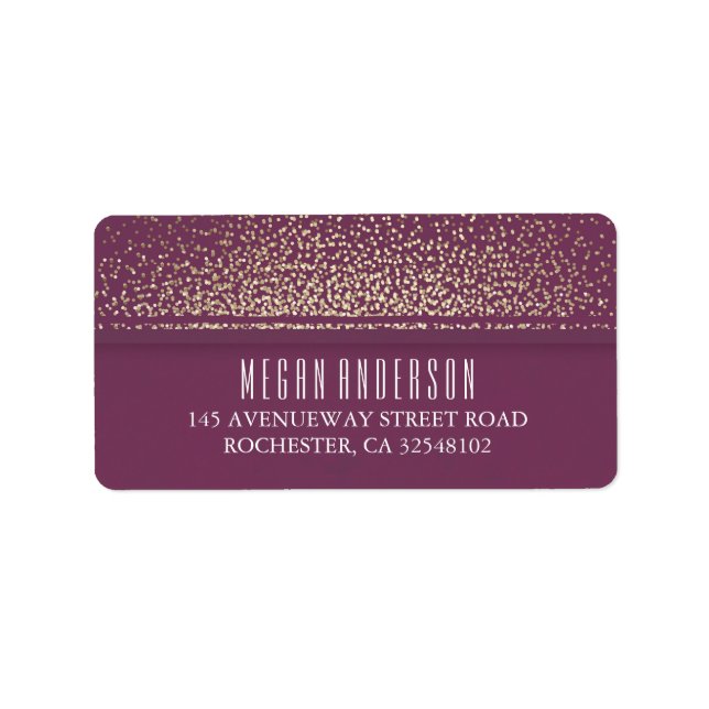 Gold Glitter Vintage Glamour Plum Wedding Label (Front)
