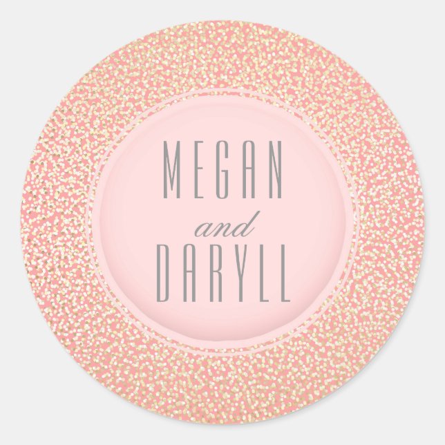 Gold Glitter Vintage Pink Wedding Classic Round Sticker (Front)