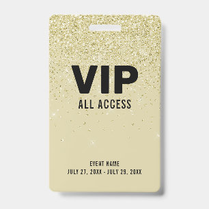 Gold Glitter VIP All Access Pass Event ID Badge