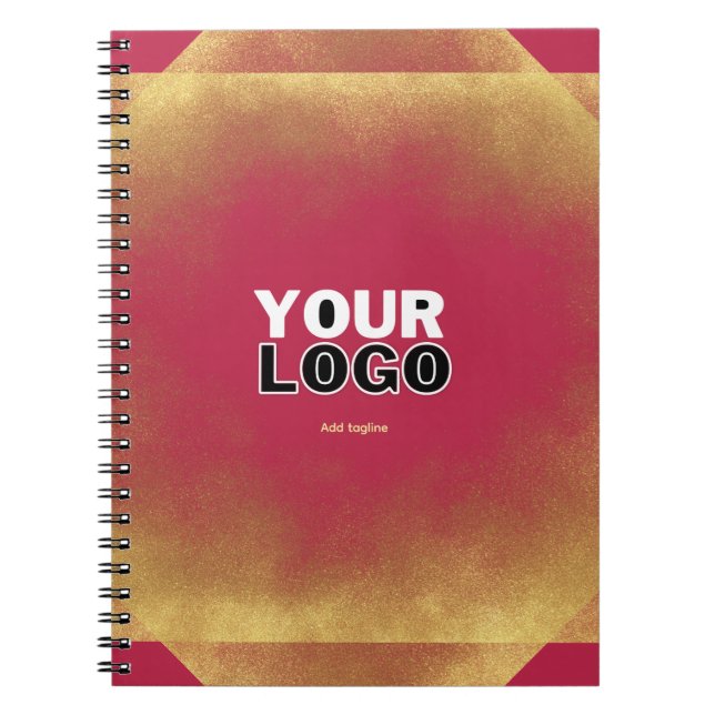 Gold Glitter Viva Magenta Fab Custom Logo & Slogan Notebook (Front)