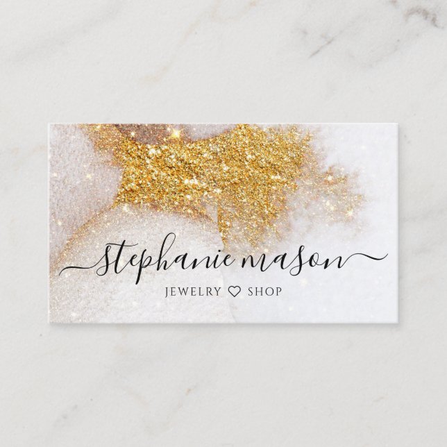 Gold Glitter Watercolor Abstract Business Card (Front)