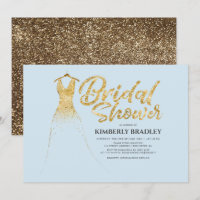 Gold Glitter Wedding Gown Dusty Blue Bridal Shower
