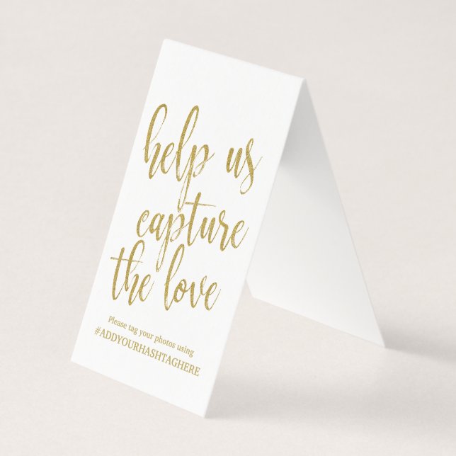 Gold Glitter Wedding Hashtag Sign Chic Calligraphy (Front)