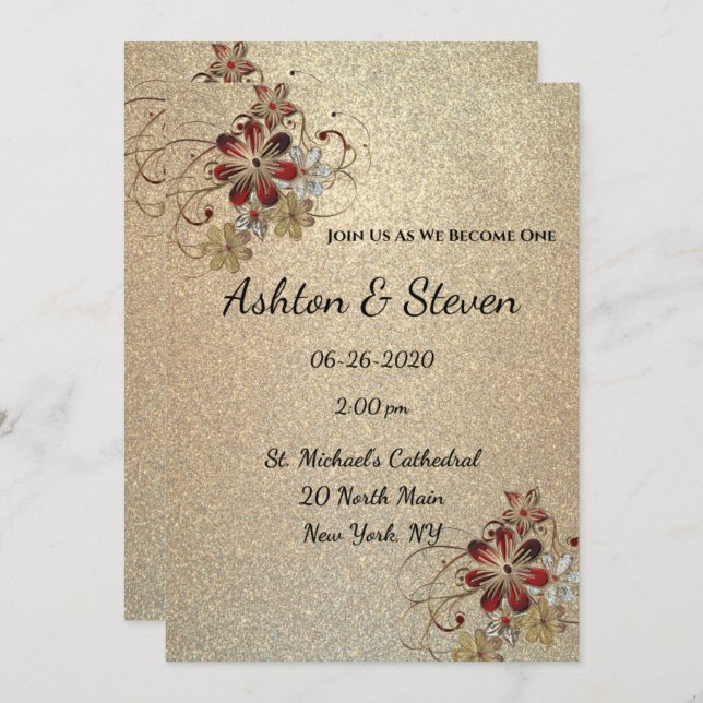 Gold & Glitter Wedding Invitation (Front/Back)