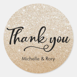Gold glitter wedding personalised name stickers