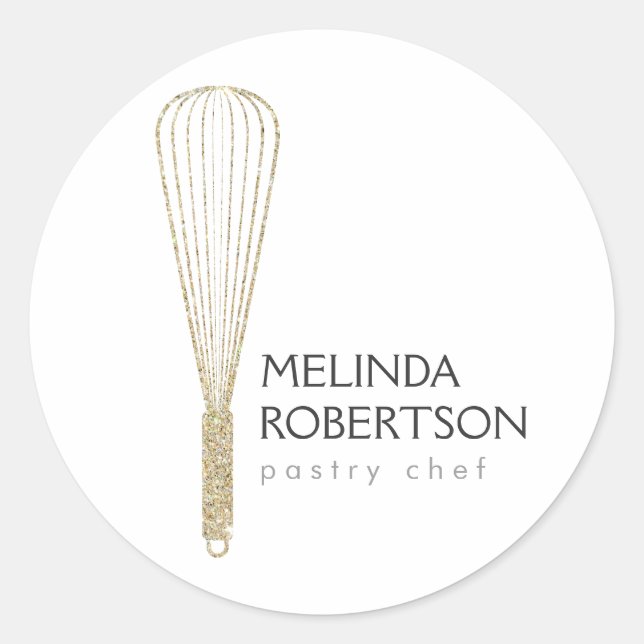 Gold Glitter Whisk Bakery Stickers (Front)