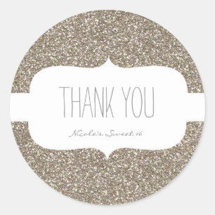 Gold Glitter White Birthday Party Favour Sticker