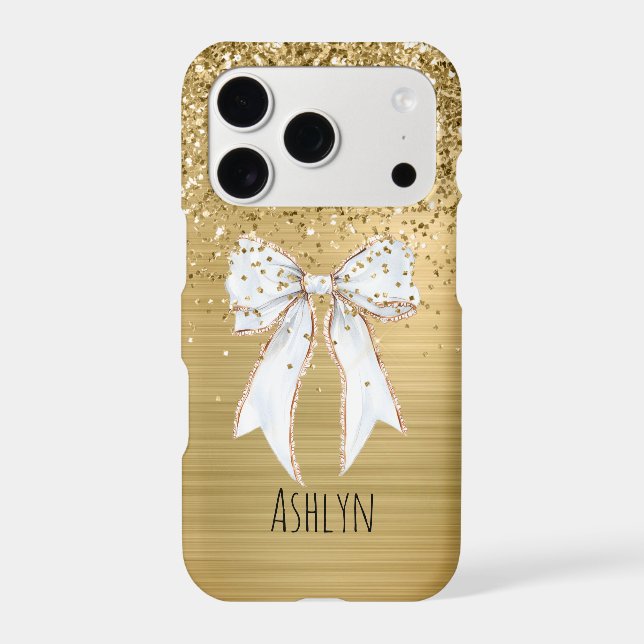 Gold Glitter White Bow (Back)