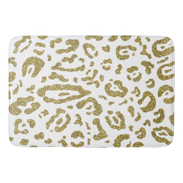 Gold Glitter White Cheetah Leopard Animal Print   Bath Mat (Front)