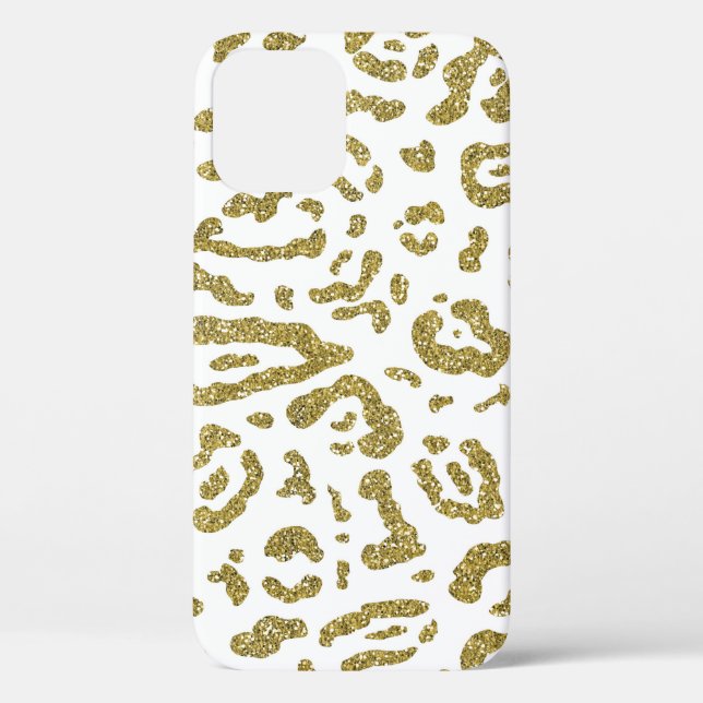 Gold Glitter White Cheetah Leopard Animal Print  Case-Mate iPhone Case (Back)
