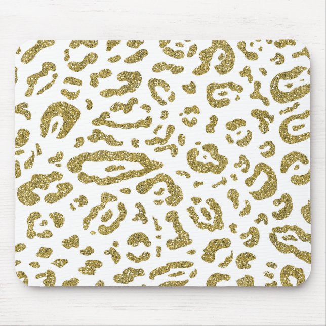 Gold Glitter White Cheetah Leopard Animal Print Mouse Pad (Front)