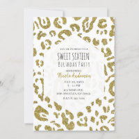 Gold Glitter White Cheetah Leopard Sweet 16 Party 