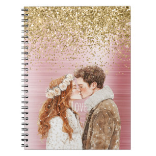 Gold Glitter White Hearts Balloons Notebook