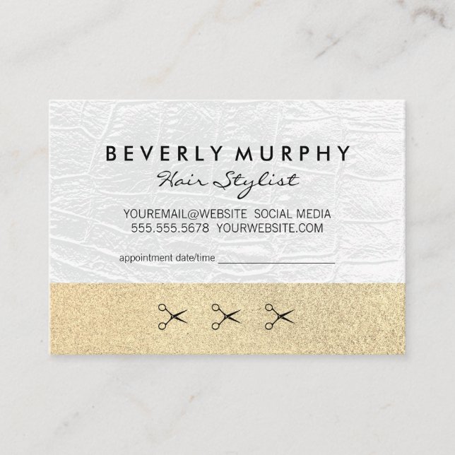 Gold Glitter / White Leather / Appointment Card (Front)