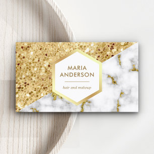 Gold Glitter White Marble Makeup Artist Business Card