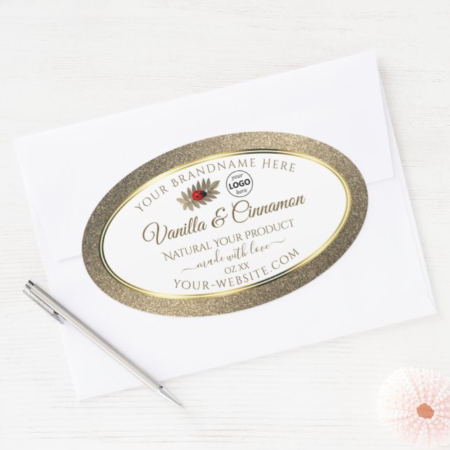 Gold Glitter White Product Labels Ladybug Add Logo (Envelope)