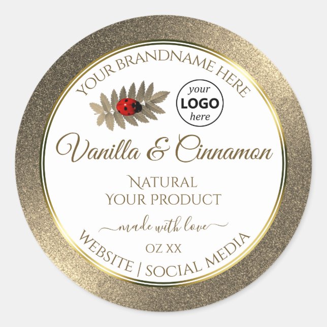 Gold Glitter White Product Labels Ladybug Add Logo (Front)