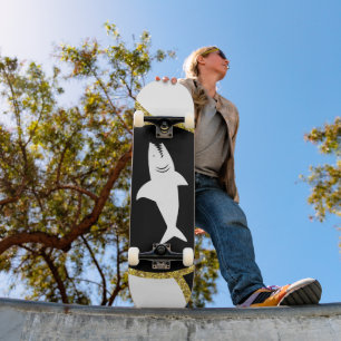 Gold Glitter White Shark Skateboard