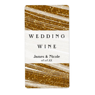 Gold Glitter & White Sparkle Elegant Wine Labels