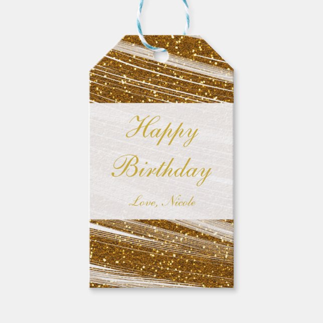 Gold Glitter & White Sparkle Party Gift Tag (Front)