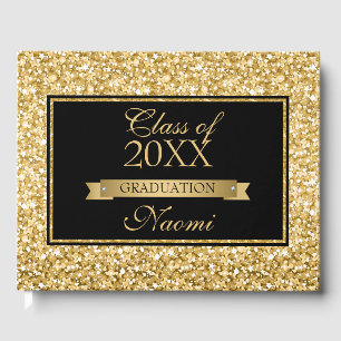 Gold Glitter  White Sparks Guest Book