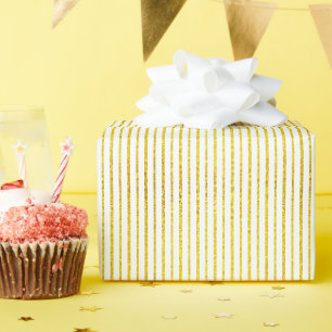Gold Glitter White Stripe Pattern Christmas Custom Wrapping Paper