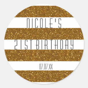Gold Glitter & White Striped Party Favour Stickers