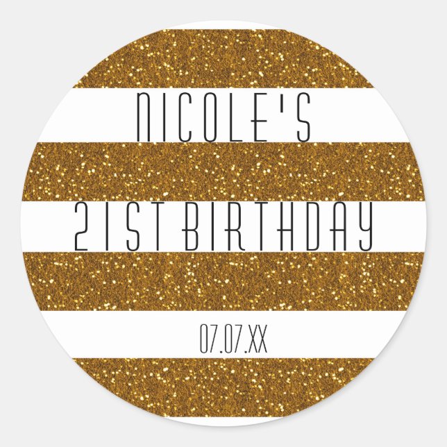Gold Glitter & White Striped Party Favour Stickers (Front)