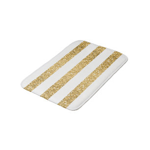 Gold Glitter White Stripes Pattern Bath Mat