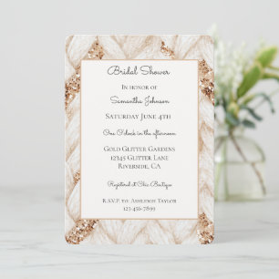 Gold Glitter White Woven Fabric Bridal Shower   Invitation