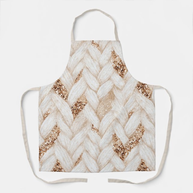 Gold Glitter White Woven Faux Fabric   Apron (Front)