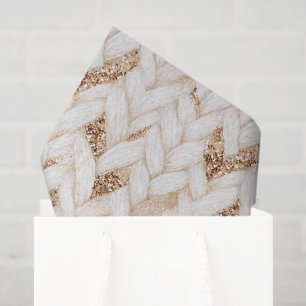 Gold Glitter White Woven Faux Fabric Birthday Tissue Paper