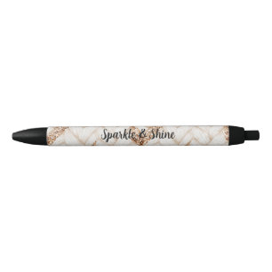 Gold Glitter White Woven Faux Fabric Black Ink Pen