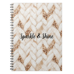 Gold Glitter White Woven Faux Fabric Notebook