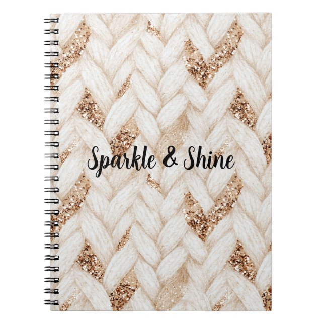 Gold Glitter White Woven Faux Fabric   Notebook (Front)