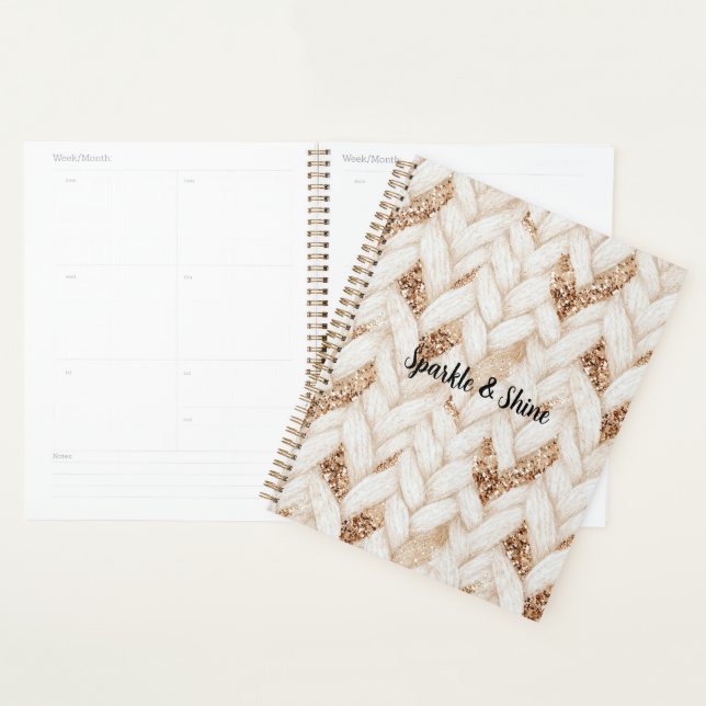 Gold Glitter White Woven Faux Fabric   Planner (Display)