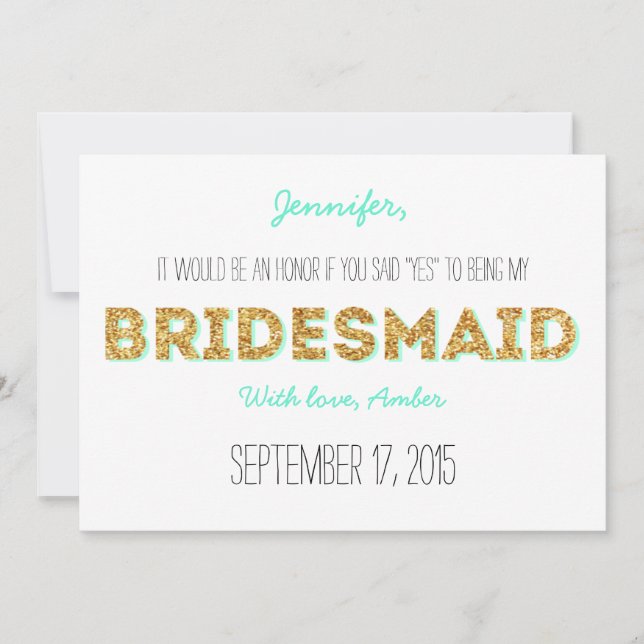 Gold Glitter Will You Be My Bridesmaid Invitation (Front)
