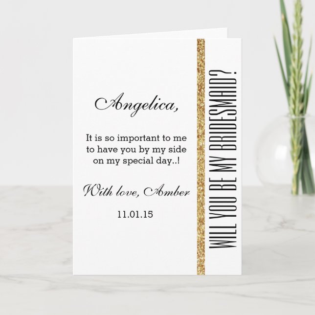Gold Glitter Will You Be My Bridesmaid Invitation (Front)