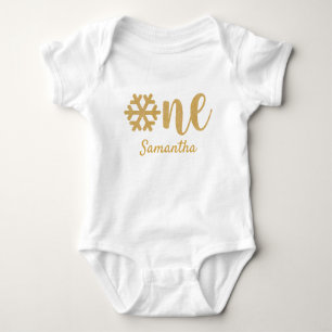Gold Glitter Winter Snowflake First Birthday Baby Bodysuit