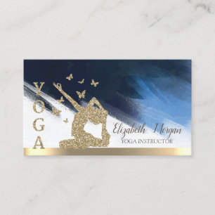 Gold Glitter Women Silhouette,Yoga Brush Stroke Business Card