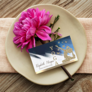 Gold Glitter Women Silhouette,Yoga Brush Stroke Business Card