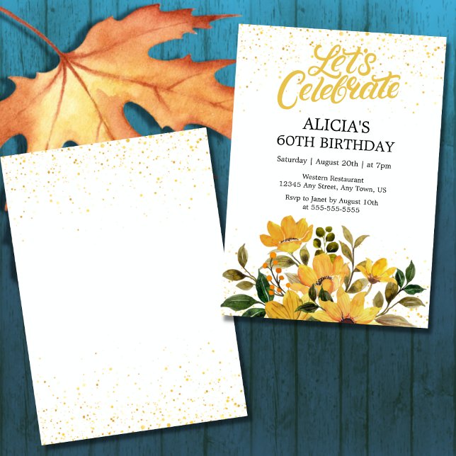 Gold Glitter Yellow Floral Birthday Party Invitation (Creator Uploaded)