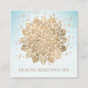 *~* Gold Glitter Yoga Spiritual Mandala Reiki Aqua Square Business Card