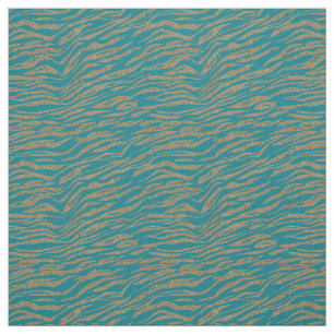 Gold Glitter Zebra on Turquoise Fabric